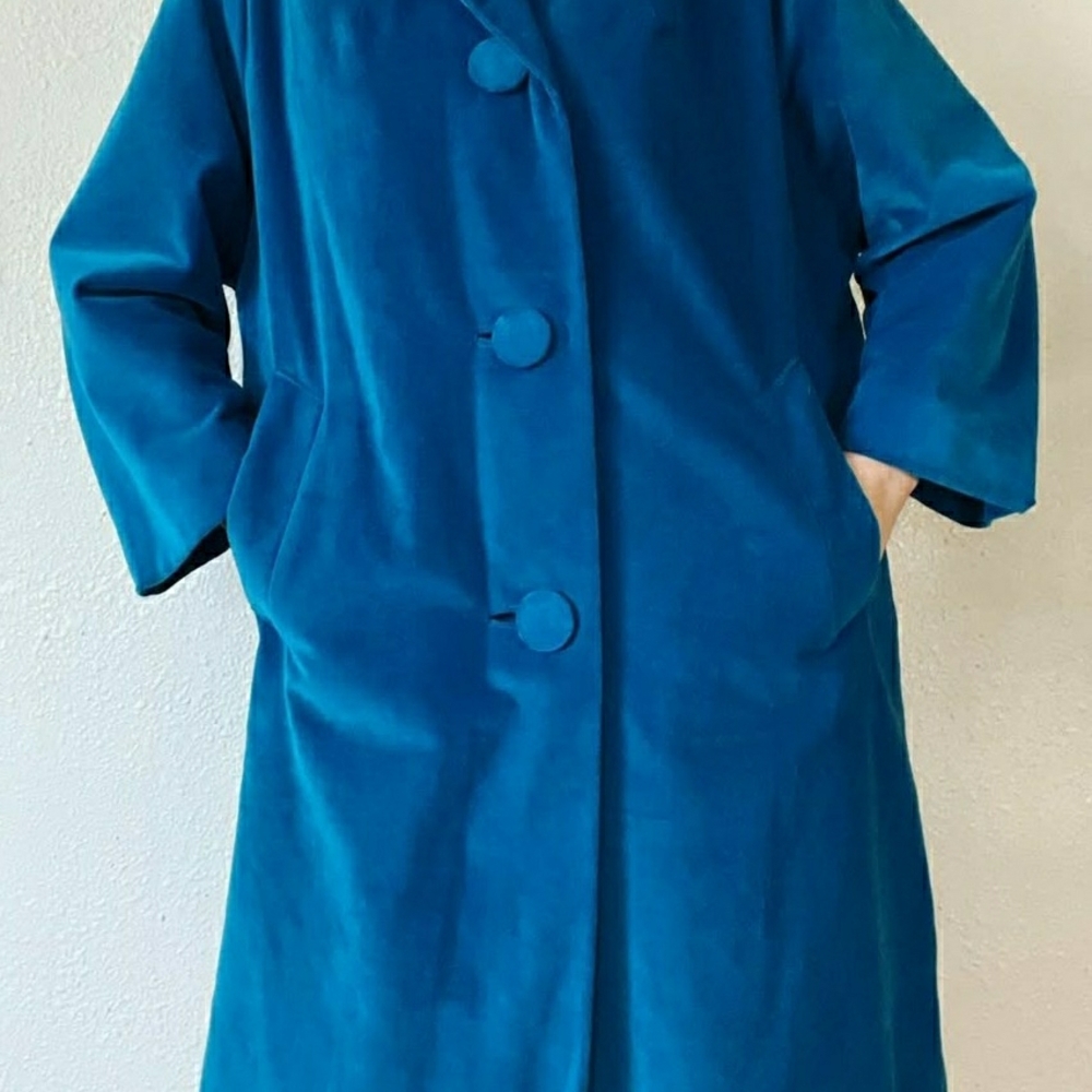 Vintage Marguerite Rubel San Francisco Teal Blue Velvet Women's Dresscoat